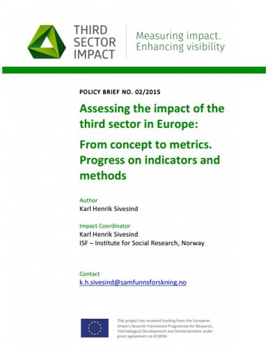 Assessing the impact of the third sector in Europe: From concept to metrics. Progress on indicators and methods