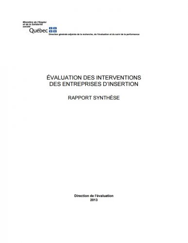 Évaluation des interventions des entreprises d'insertion - Rapport synthèse