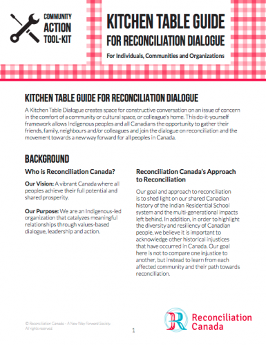 Kitchen Table Guide for Reconciliation Dialogue: For Individuals, Communities and Organizations