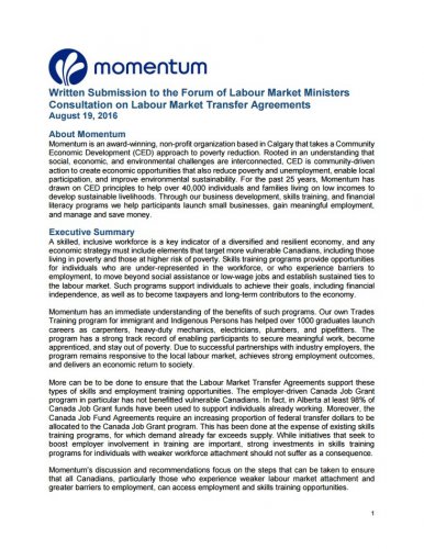 Momentum: Recommendations on Labour Market Transfer Agreements