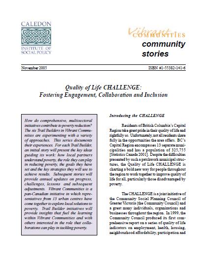 Quality of Life CHALLENGE: Fostering Engagement, Collaboration and Inclusion