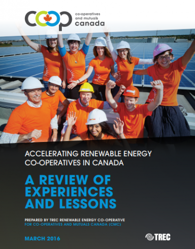 Accelerating Renewable Energy Co-operatives in Canada: a Review of Experiences and Lessons report cover