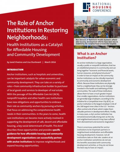 The Role of Anchor Institutions in Restoring Neighborhoods: Health Institutions as a Catalyst for Affordable Housing and Community Development