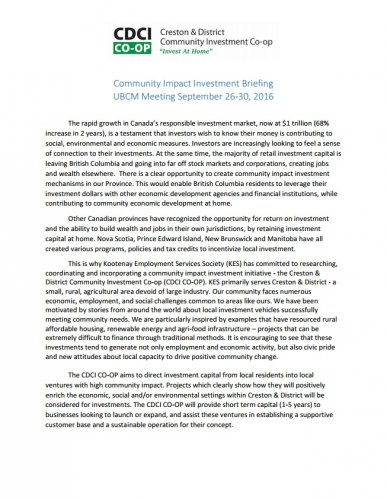 UBCM - Community Impact Investment Briefing