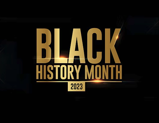 Gold text that says Black History Month 2023