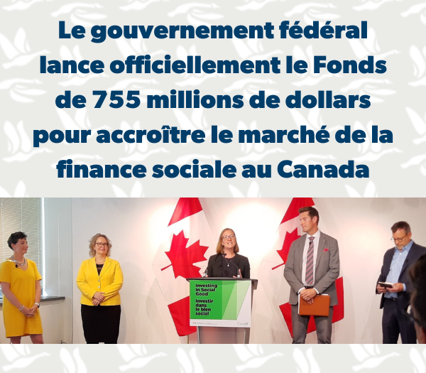 Photo de la ministre Karina Gould annonçant la création du Fonds de financement social
