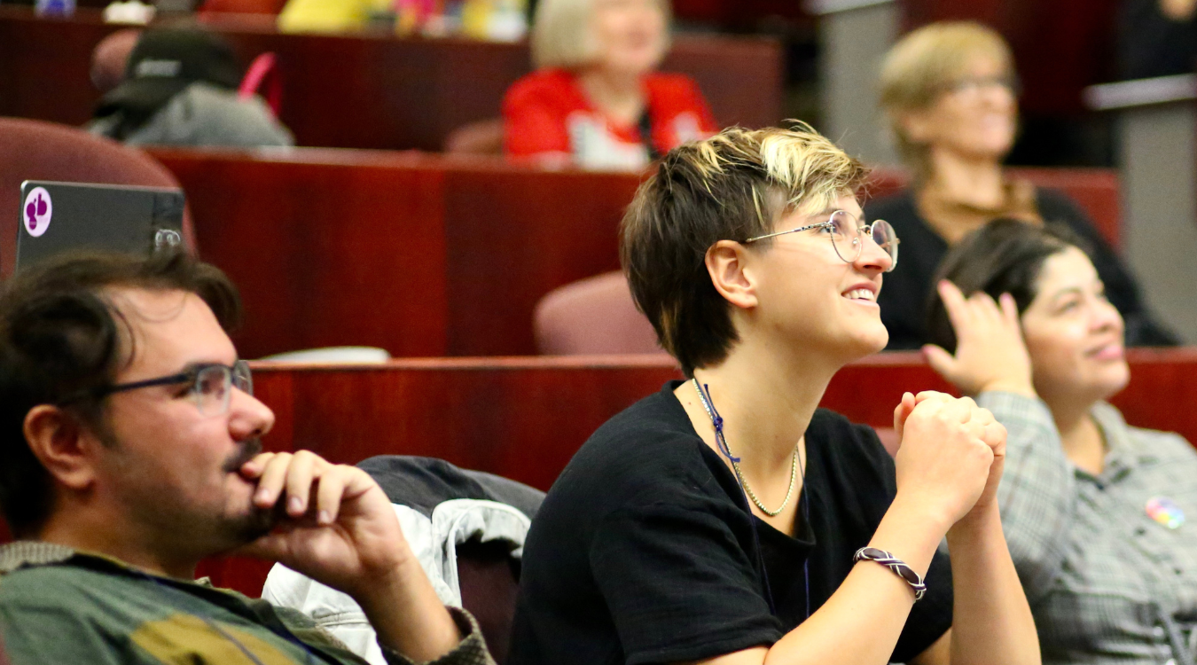 Students at a symposium