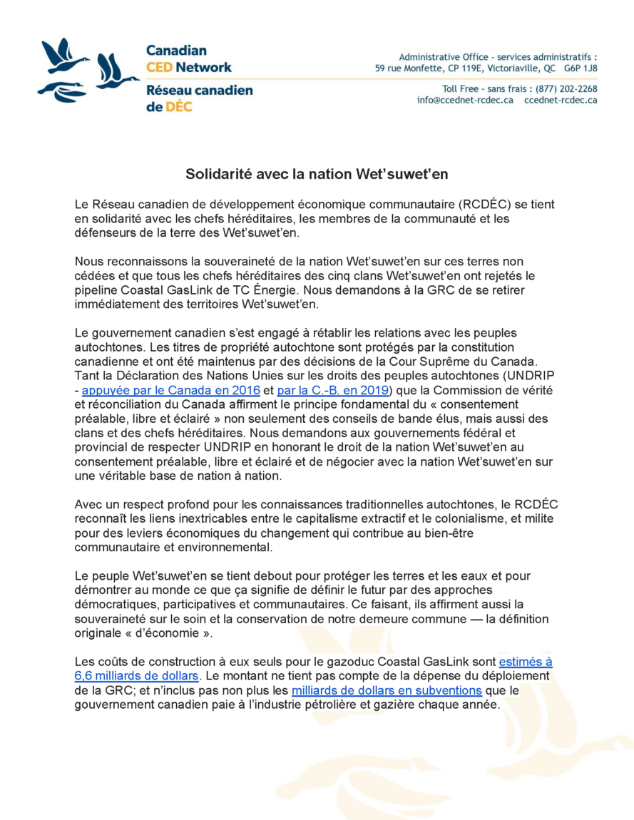 Solidarité avec la nation Wet’suwet’en