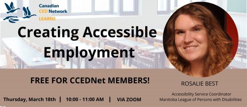 Creating Accessible Employment promo card with a picture of Rosalie Best and the details of the workshop